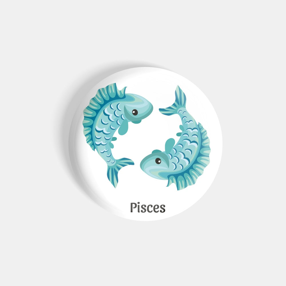 dhcrafts Round Fridge Magnet White Color Cute Zodiac Sign Pieces D2 Glossy Finish Design Pack of 1 (58 mm)